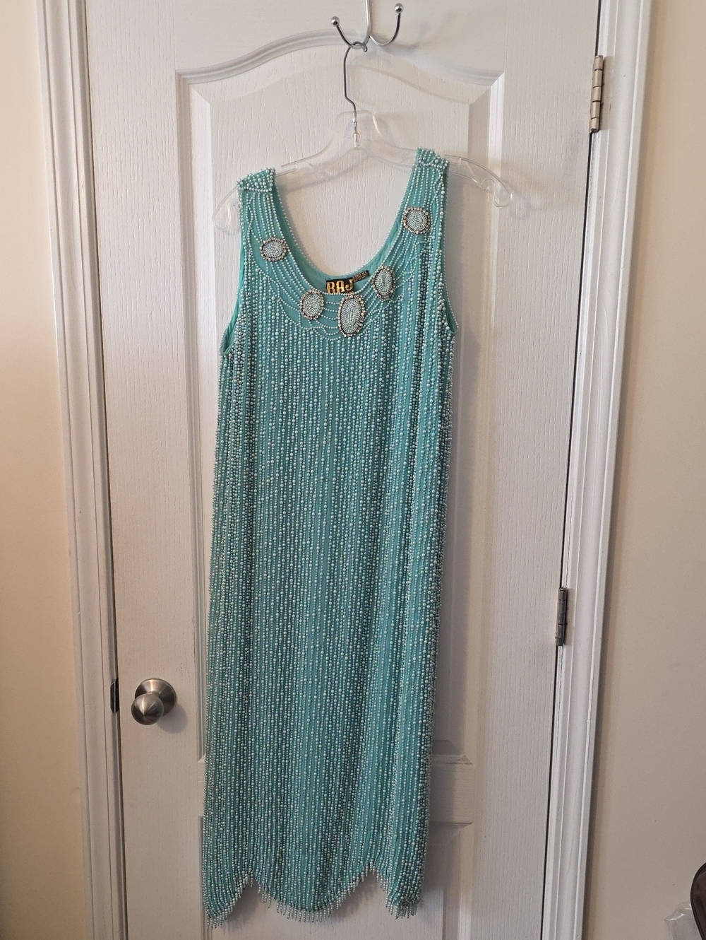 Raj Silk Beaded Sleeveless Mint Green Maxi Dress